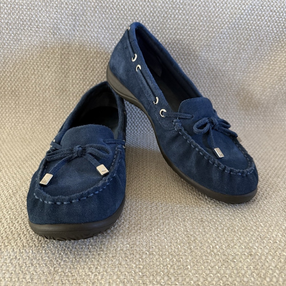 Vionic Kendall Moccasin Loafers Blue  Suede Leather Driving Shoes Women's Sz 9